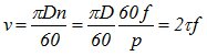 Окружная скорость вращения ротора равна